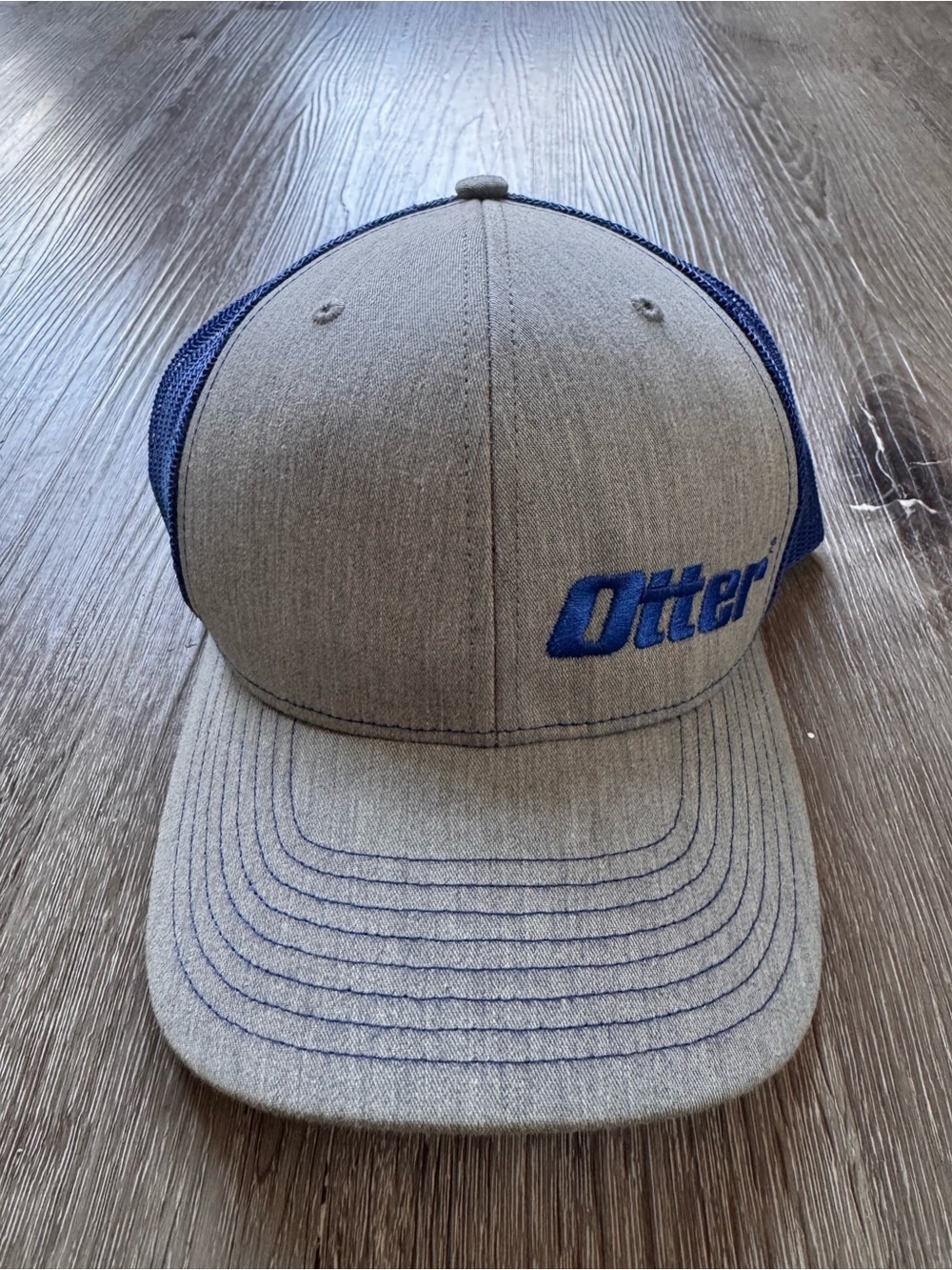 Otter Outdoors Trucker Hat Gray White Mesh Snapback Blue Logo Cap